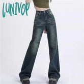 Lunivop Women’s Vintage American Street Style Wide Leg Jeans Casual Contrast Color Pants Female